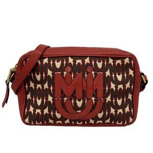 Auth miumiu - 5BH116 Red Jacquard Leather Shoulder Bag